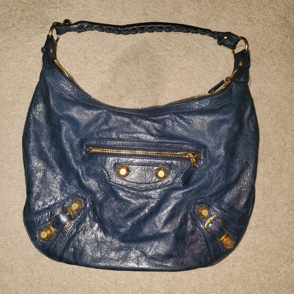 Balenciaga Navy Hobo GGH 2008 Chevre